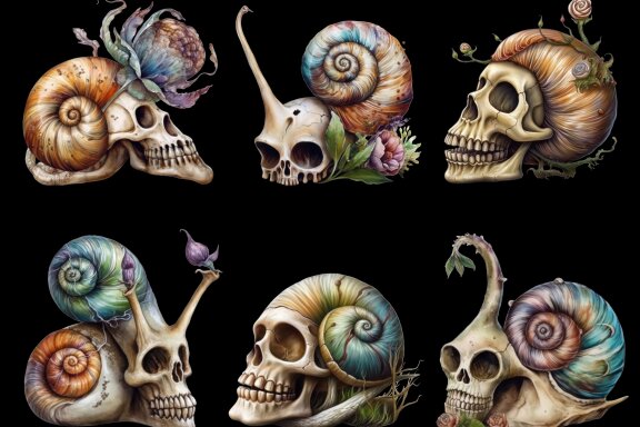 Snail Skull Thing PNG Bundle, Weird Skull Fantasy Clipart