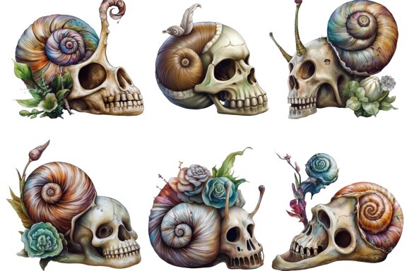 Snail Skull Thing PNG Bundle, Weird Skull Fantasy Clipart