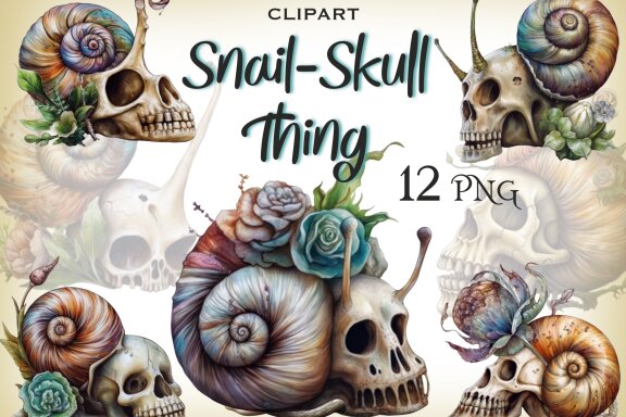 Snail Skull Thing PNG Bundle, Weird Skull Fantasy Clipart