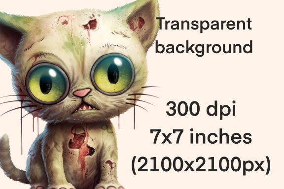 Plush Zombie Cat PNG Bundle, Funny Horror Clipart