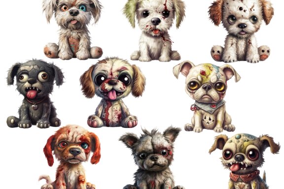 Plush Zombie Dog PNG Bundle, Funny Horror Clipart