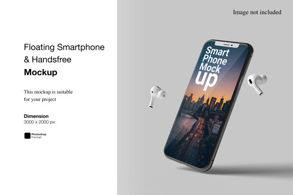 Floating Smartphone & Handsfree Mockup