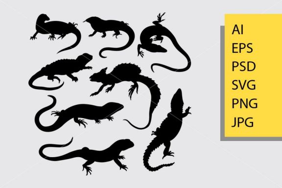 Iguana and lizard 2 silhouette