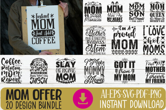 Happy Mother's Day SVG And T-shirt Design Bundle