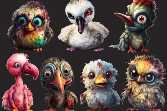 Plush Zombie Bird PNG Bundle, Funny Horror Clipart