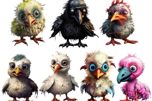 Plush Zombie Bird PNG Bundle, Funny Horror Clipart