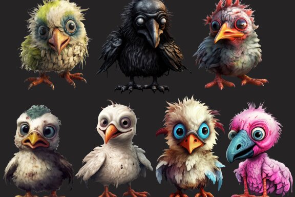 Plush Zombie Bird PNG Bundle, Funny Horror Clipart