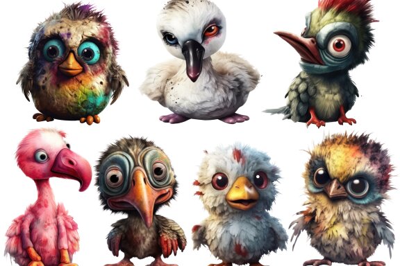 Plush Zombie Bird PNG Bundle, Funny Horror Clipart