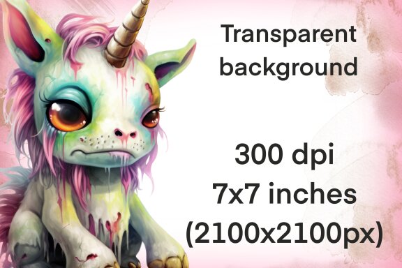 Plush Zombie Unicorn PNG Bundle, Funny Horror Clipart