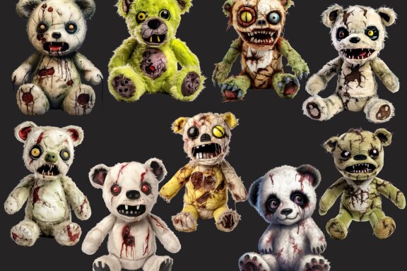 Zombie Teddy Bear PNG Bundle, Funny Horror Clipart