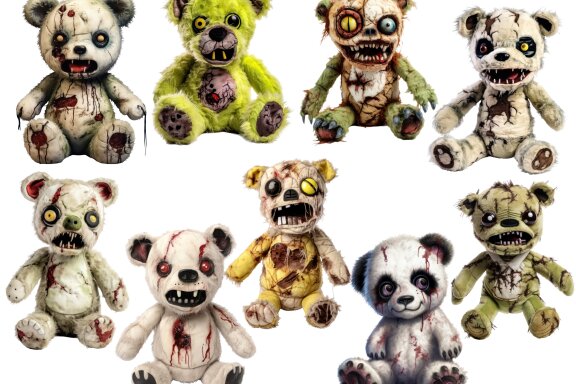 Zombie Teddy Bear PNG Bundle, Funny Horror Clipart