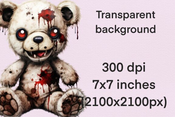 Zombie Teddy Bear PNG Bundle, Funny Horror Clipart