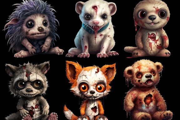 Zombie Woodland Animals PNG Bundle Volume I, Weird Toys Funny Horror Clipart