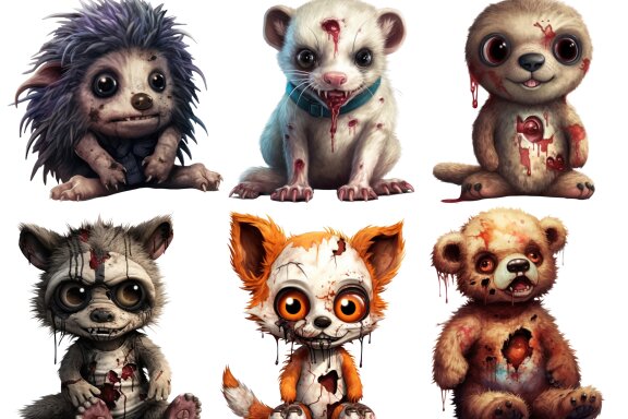 Zombie Woodland Animals PNG Bundle Volume I, Weird Toys Funny Horror Clipart