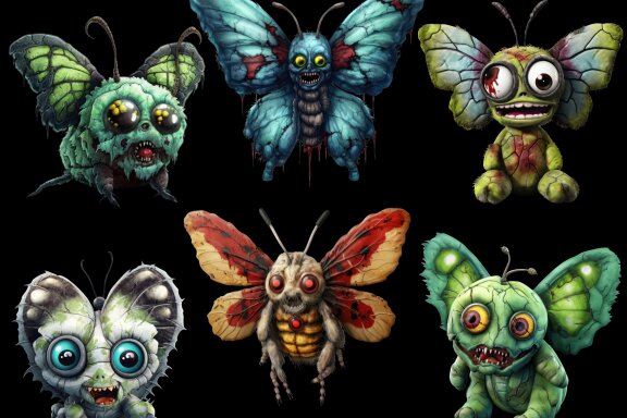 Plush Zombie Butterfly PNG Bundle Volume I, Weird Toys Funny Horror Clipart