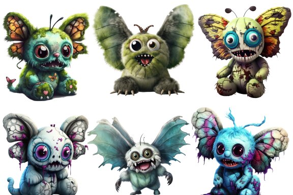 Plush Zombie Butterfly PNG Bundle Volume I, Weird Toys Funny Horror Clipart