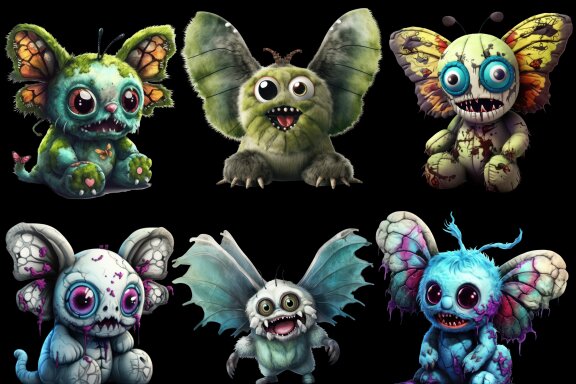 Plush Zombie Butterfly PNG Bundle Volume I, Weird Toys Funny Horror Clipart