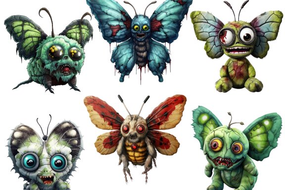 Plush Zombie Butterfly PNG Bundle Volume I, Weird Toys Funny Horror Clipart