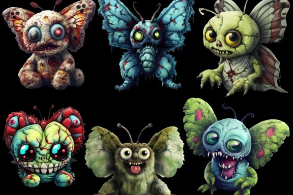 Plush Zombie Butterfly PNG Bundle Volume II, Weird Toys Funny Horror Clipart