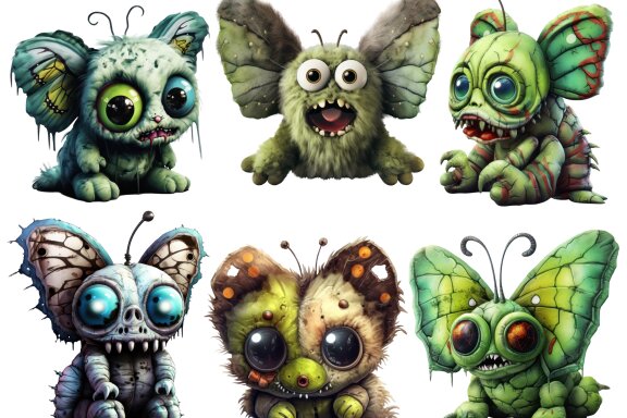 Plush Zombie Butterfly PNG Bundle Volume II, Weird Toys Funny Horror Clipart