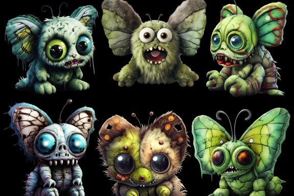 Plush Zombie Butterfly PNG Bundle Volume II, Weird Toys Funny Horror Clipart