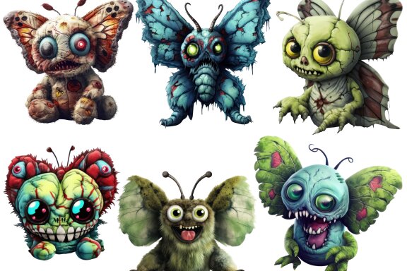 Plush Zombie Butterfly PNG Bundle Volume II, Weird Toys Funny Horror Clipart