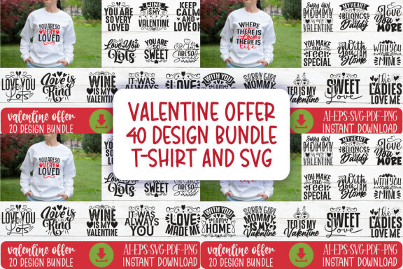 Happy Valentine SVG And T-shirt Design Bundle