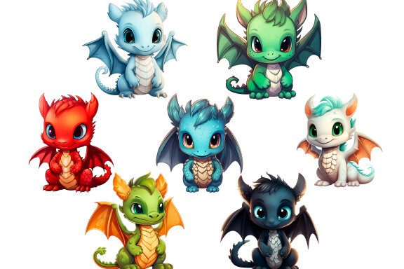 Cute Little Dragon PNG Bundle, Chibi dragon clipart