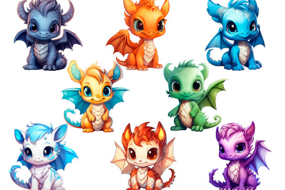 Cute Little Dragon PNG Bundle, Chibi dragon clipart