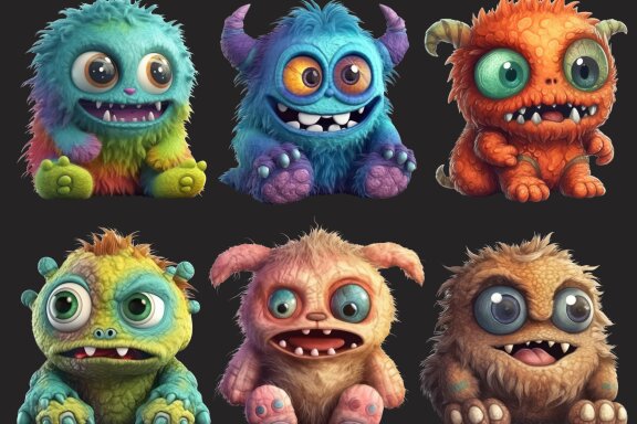 Plush Monster Toy PNG bundle Volume l, Funny Monster Clipart