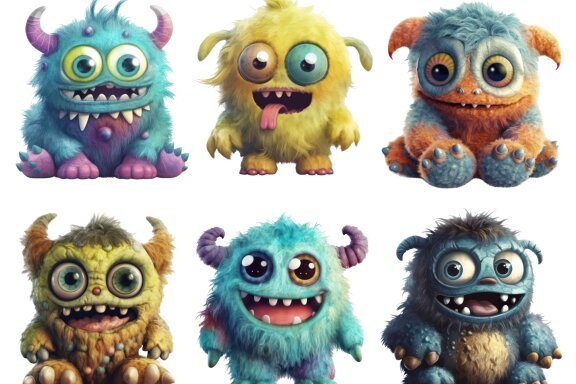 Plush Monster Toy PNG bundle Volume l, Funny Monster Clipart