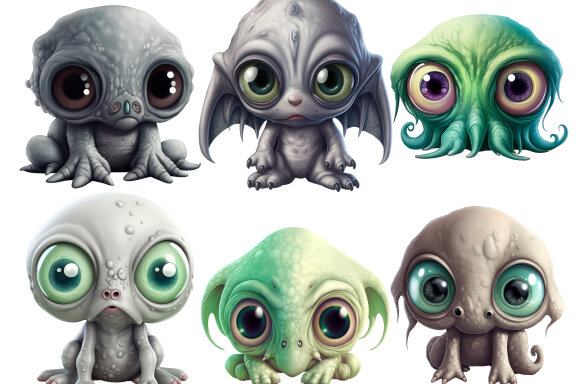 Creepy Cute Monster PNG bundle, Funny Monster Clipart