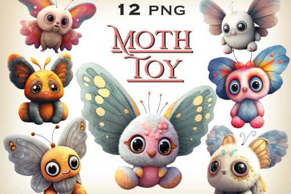 Plush Moth PNG Bundle, Cute Baby Animal Clipart