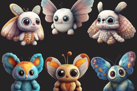 Plush Moth PNG Bundle, Cute Baby Animal Clipart