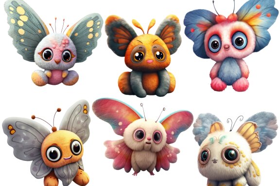 Plush Moth PNG Bundle, Cute Baby Animal Clipart