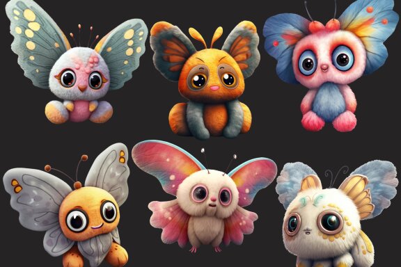Plush Moth PNG Bundle, Cute Baby Animal Clipart