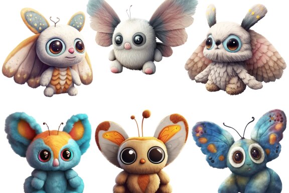 Plush Moth PNG Bundle, Cute Baby Animal Clipart