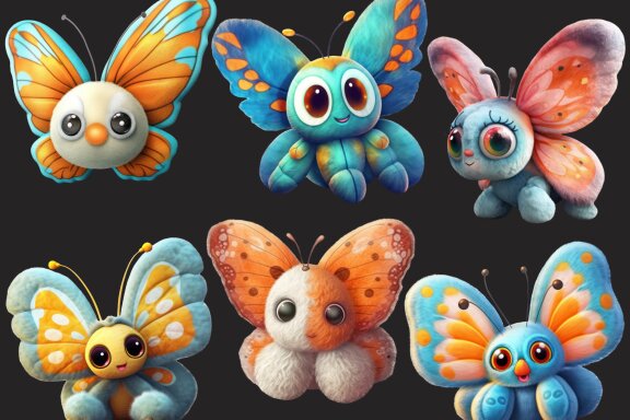 Plush Butterfly PNG Bundle, Cute Baby Animal Clipart