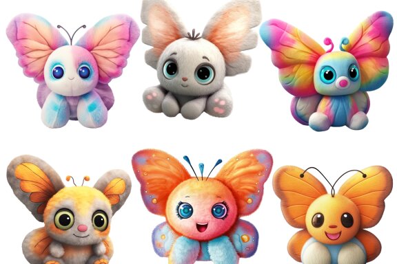 Plush Butterfly PNG Bundle, Cute Baby Animal Clipart