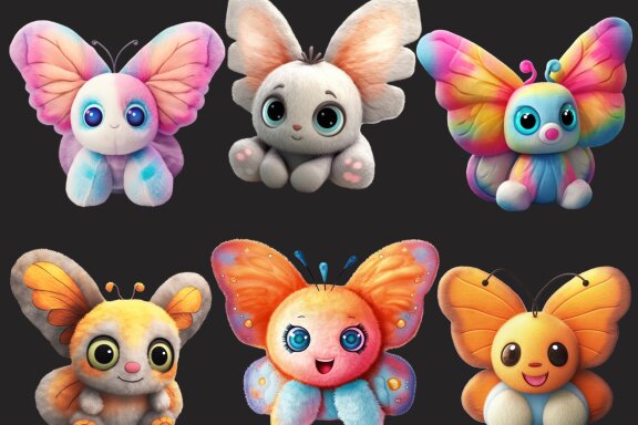Plush Butterfly PNG Bundle, Cute Baby Animal Clipart