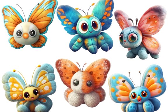 Plush Butterfly PNG Bundle, Cute Baby Animal Clipart