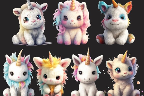Plush Unicorn PNG Bundle, Cute Fantasy Animal Clipart