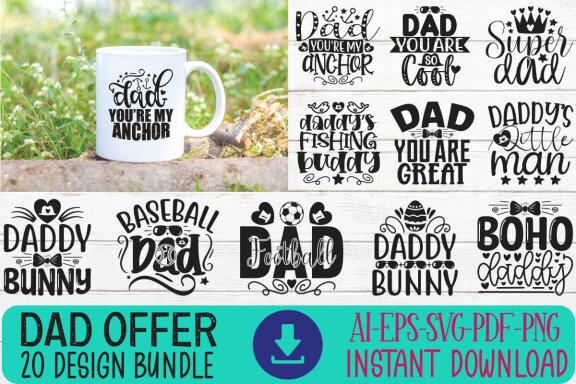 Happy Father's Day SVG And T-shirt Design Bundle
