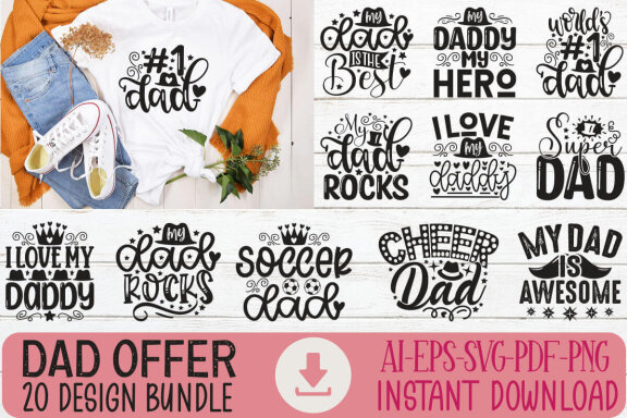 Happy Father's Day SVG And T-shirt Design Bundle