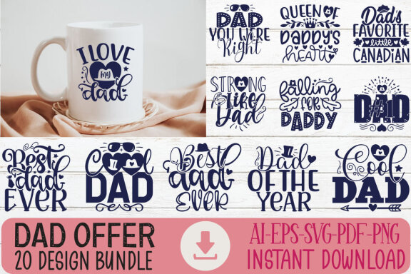 Happy Father's Day SVG And T-shirt Design Bundle