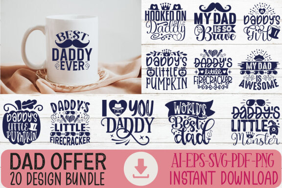 Happy Father's Day SVG And T-shirt Design Bundle
