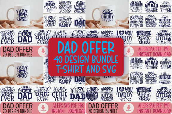 Happy Father's Day SVG And T-shirt Design Bundle