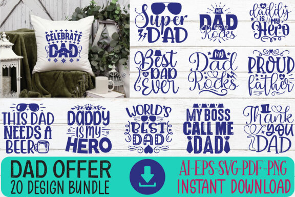 Dog Father SVG And T-shirt Design Bundle