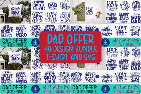 Dog Father SVG And T-shirt Design Bundle