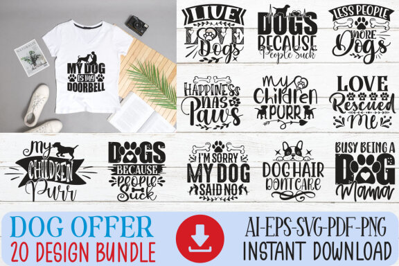 Dog SVG And T-shirt Design Bundle